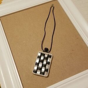 NWOT Laiclay Hand Crafted Black & silver foil polymer pendant necklace